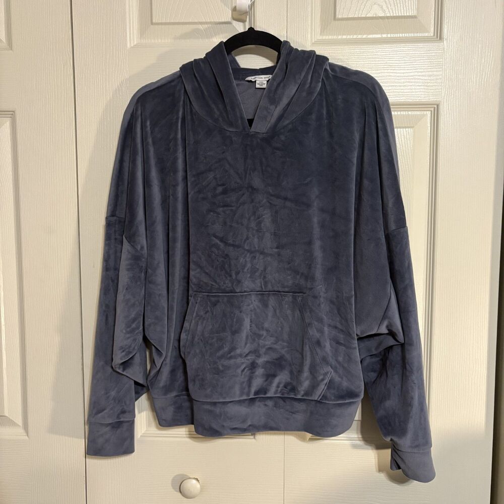 AE Women So Soft Velour Pullover hoodie Large Dolman sleeves Blue Oversized
